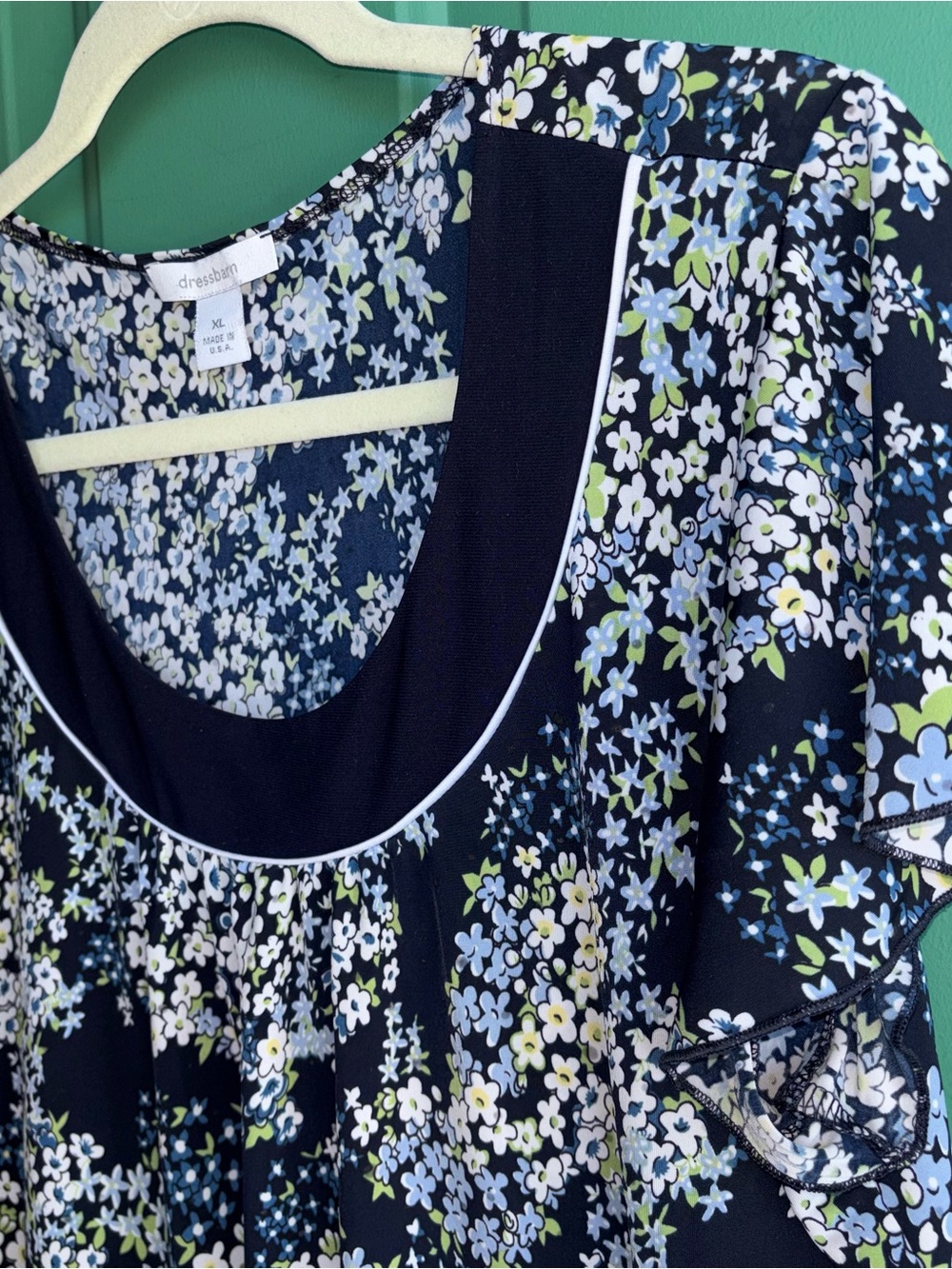 dressbarn xl Black Floral Scoop Neck Blouse with Light Blue and White Flowers - Picture 4 of 5